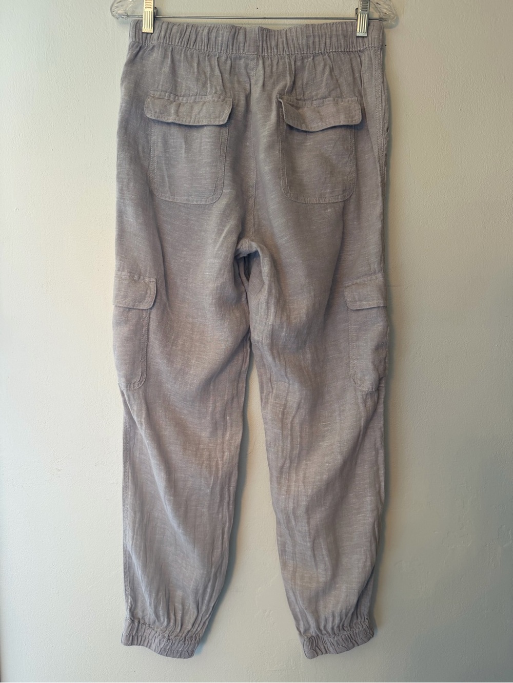 Nicole Miller Cream/Beige 100%linen Cropped Cargo Jogger Pants - Picture 3 of 7